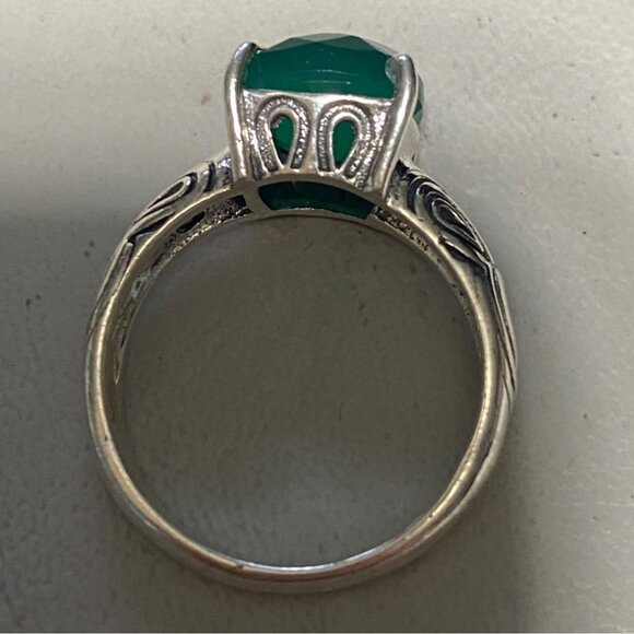 Ring Size 8 Green Onyx Sterling Silver Stamped 925 Vintage Jewelry - Picture 5 of 13